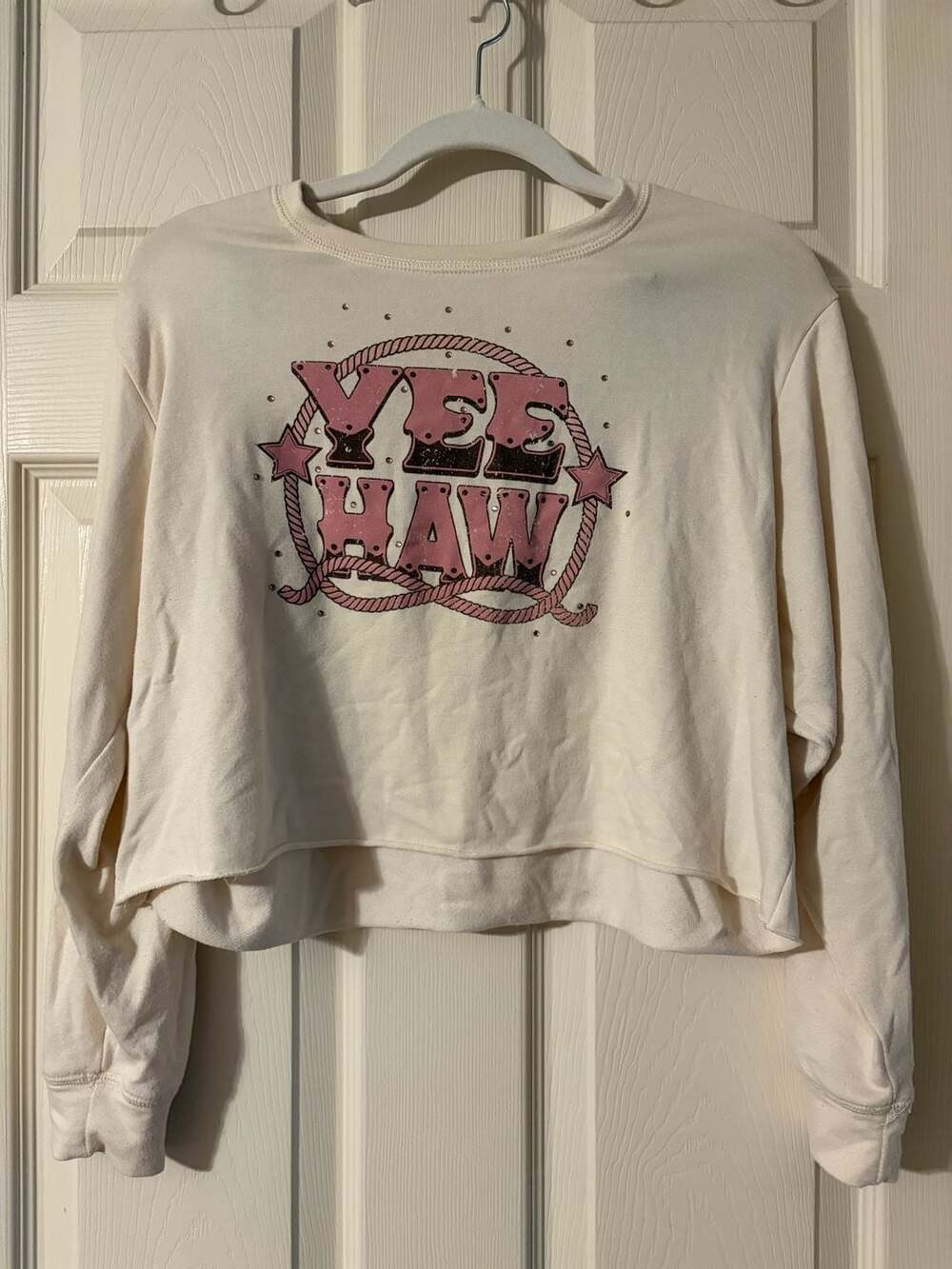Altar'd State Yee Haw Rhinestone Graphic Cropped Sweatshirt Size L